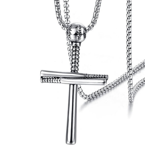 Rehoboth Baseball Bat Cross Pendant Necklace for Boy Men Women with 22+2 Adjustable Stainless Steel Chain Black Gold Silver 